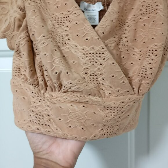 Urban Romantics Women Eyelet Flutter Sleeve Crop Top S Smocked Back Cottagecore - Picture 4 of 6